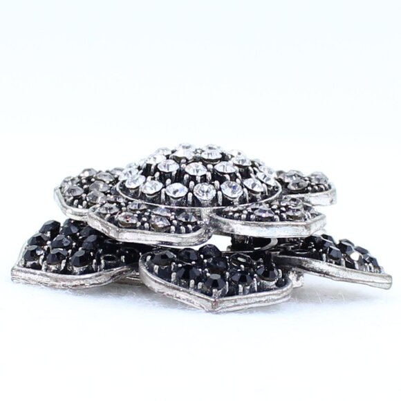 Silver Black and Clear Multi Level Flower Shaped Scarf or Bolo Slide - Picture 10 of 11